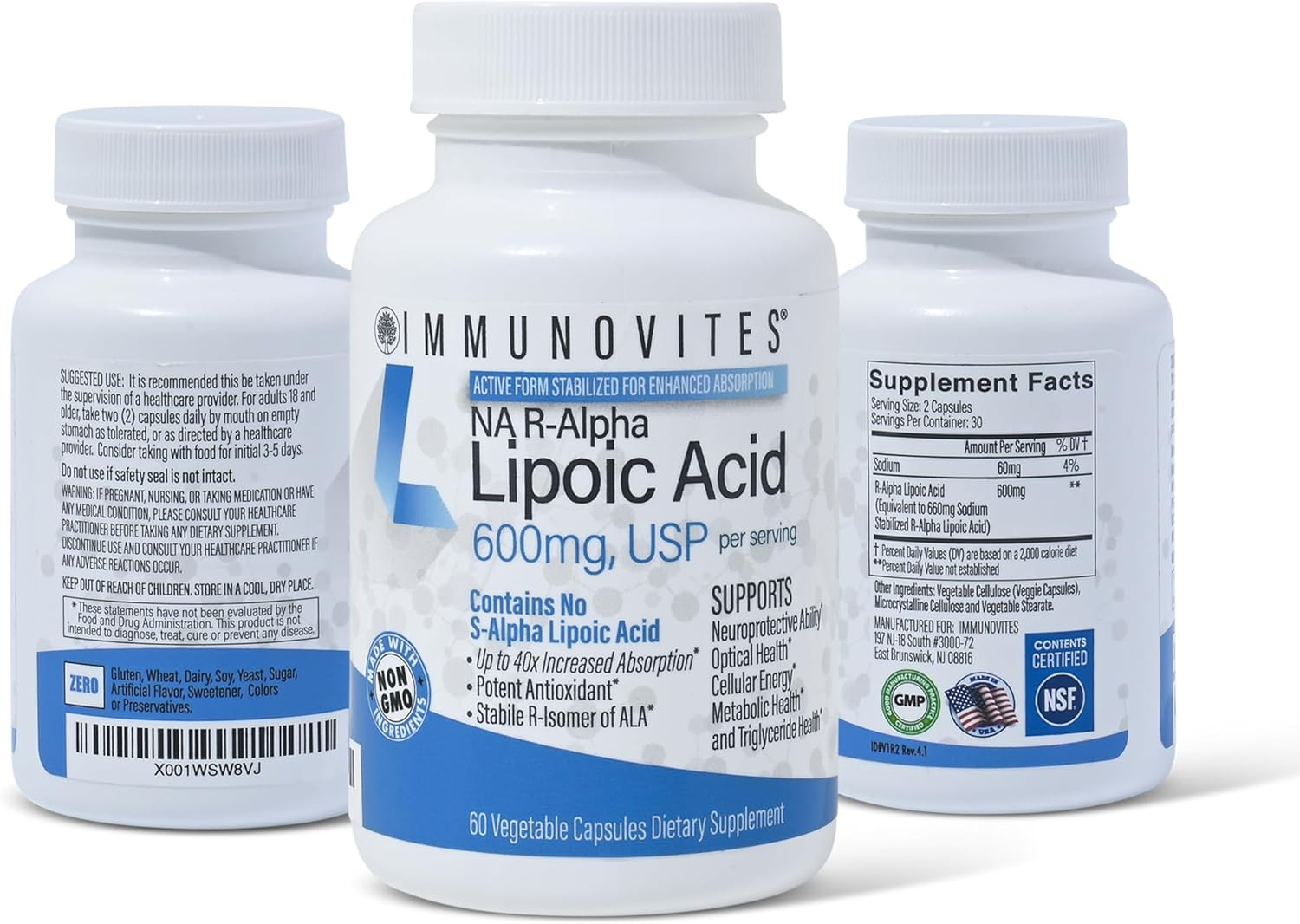 Stabilized R-Alpha Lipoic Acid True 600Mg per Serving High Potency Up To 40X Inc