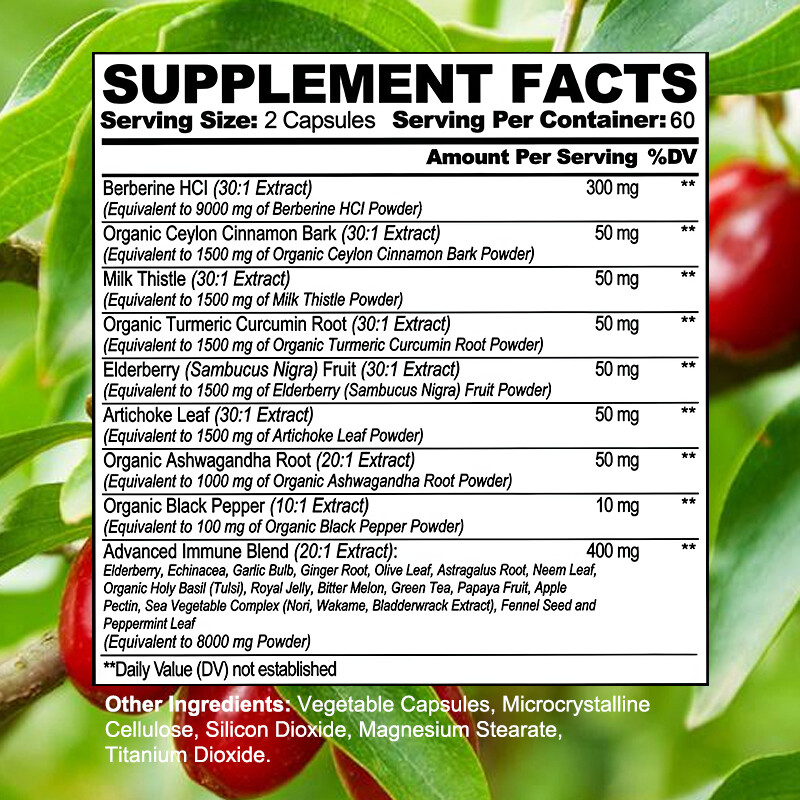 Berberine with Ceylon Cinnamon 25600mg 60/120 Caps Heart Health & Immune