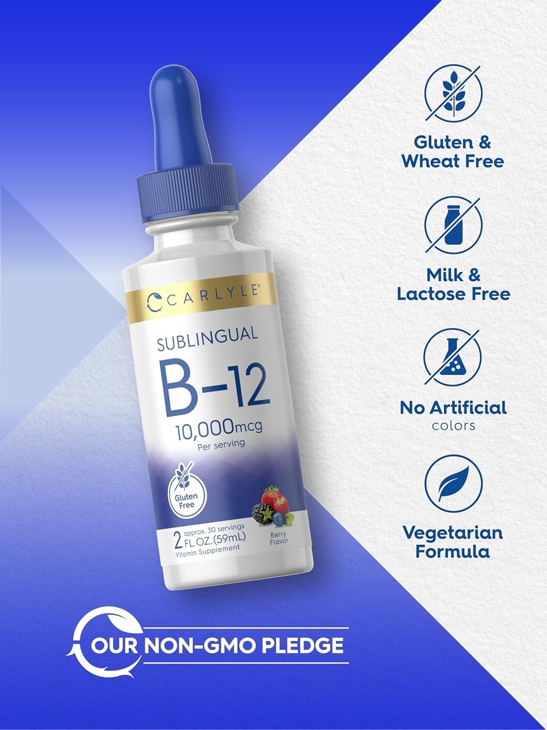 Vitamin B12 Liquid Drops 10000mcg Sublingual Energy Brain Metabolism Berry 2 oz