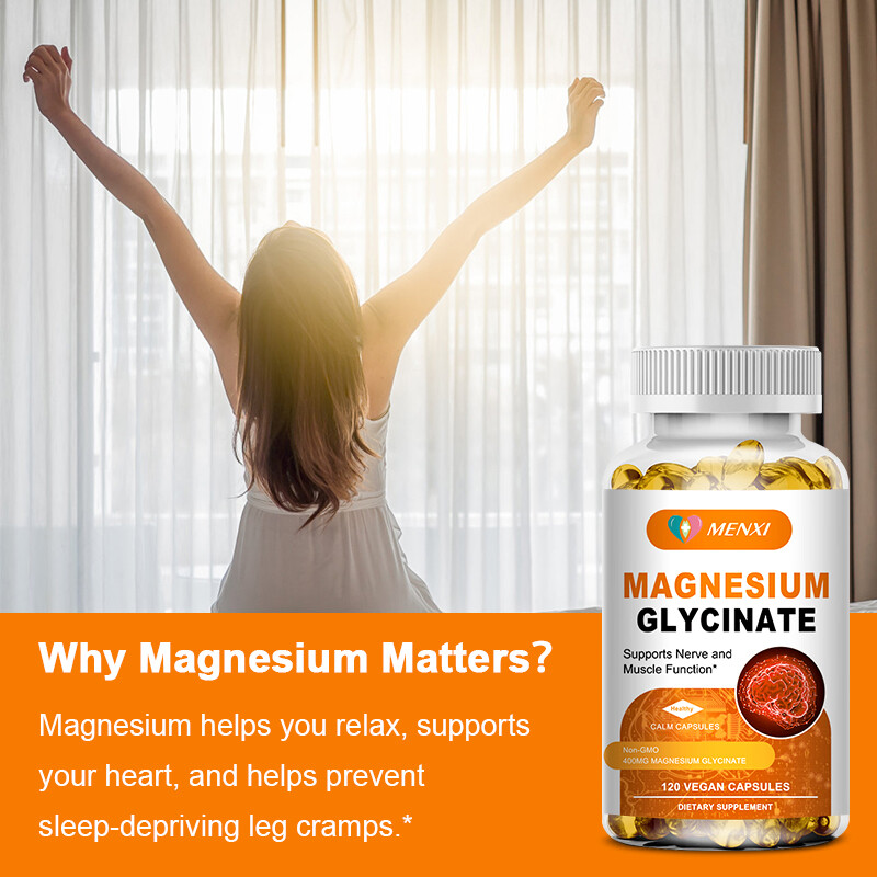 Magnesium Glycinate Capsules 400mg High Absorption Chelated by MENXI 120 Pills