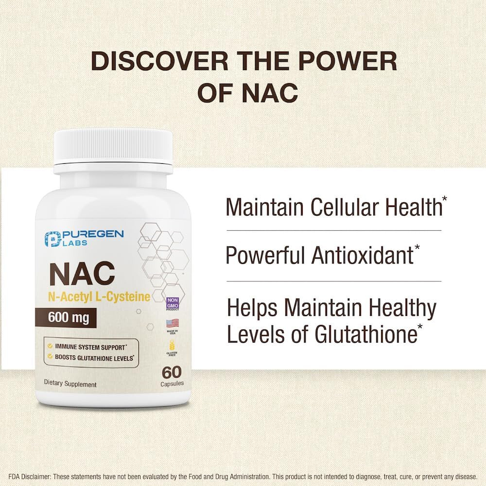Puregen NAC N-Acetyl Cysteine 600mg 60 Capsules 1 PK