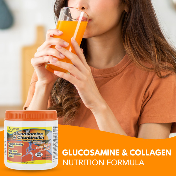 Arymar Glucosamine & Chondroitin Powder 1500mg-1200mg Orange Flavor 10.58 Oz