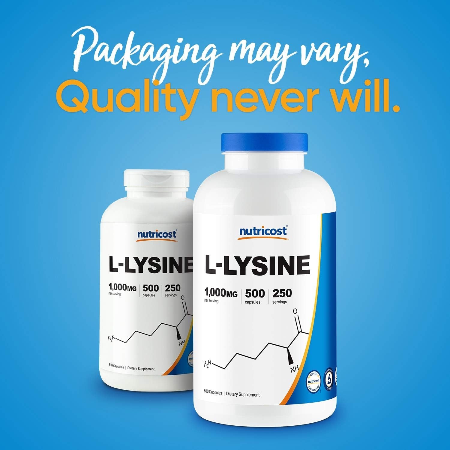 500 Capsules of L-Lysine 1000mg Per Serving – Essential Amino Acid, Gluten Free