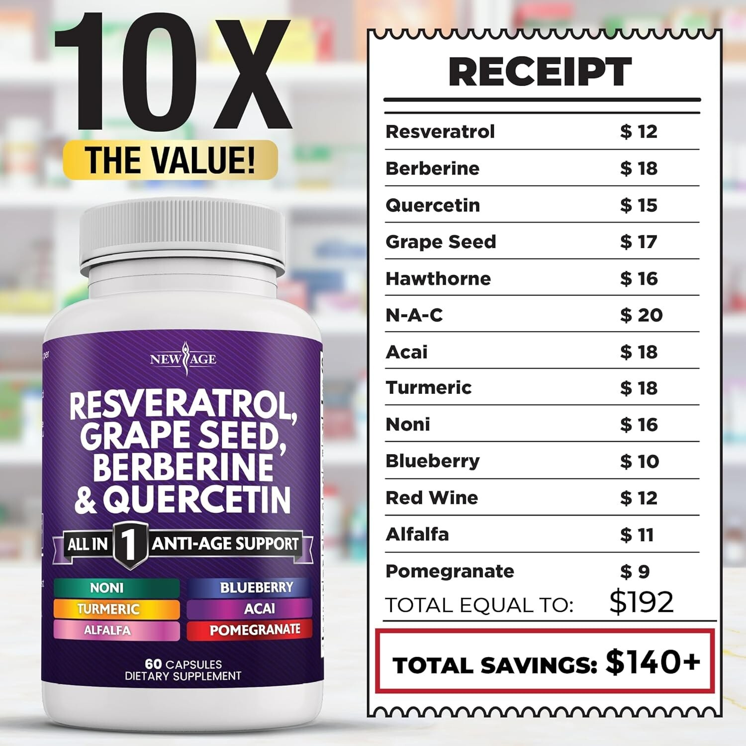 Resveratrol 6000Mg Berberine 3000Mg Grape Seed Extract 3000Mg Quercetin 4000Mg –