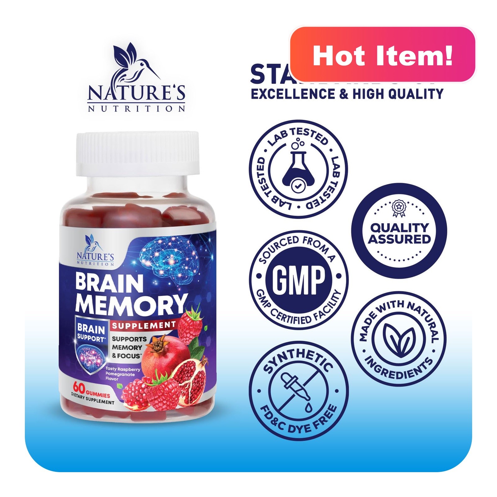 Nature’s Nutrition Brain Gummies Memory Focus 60 Count