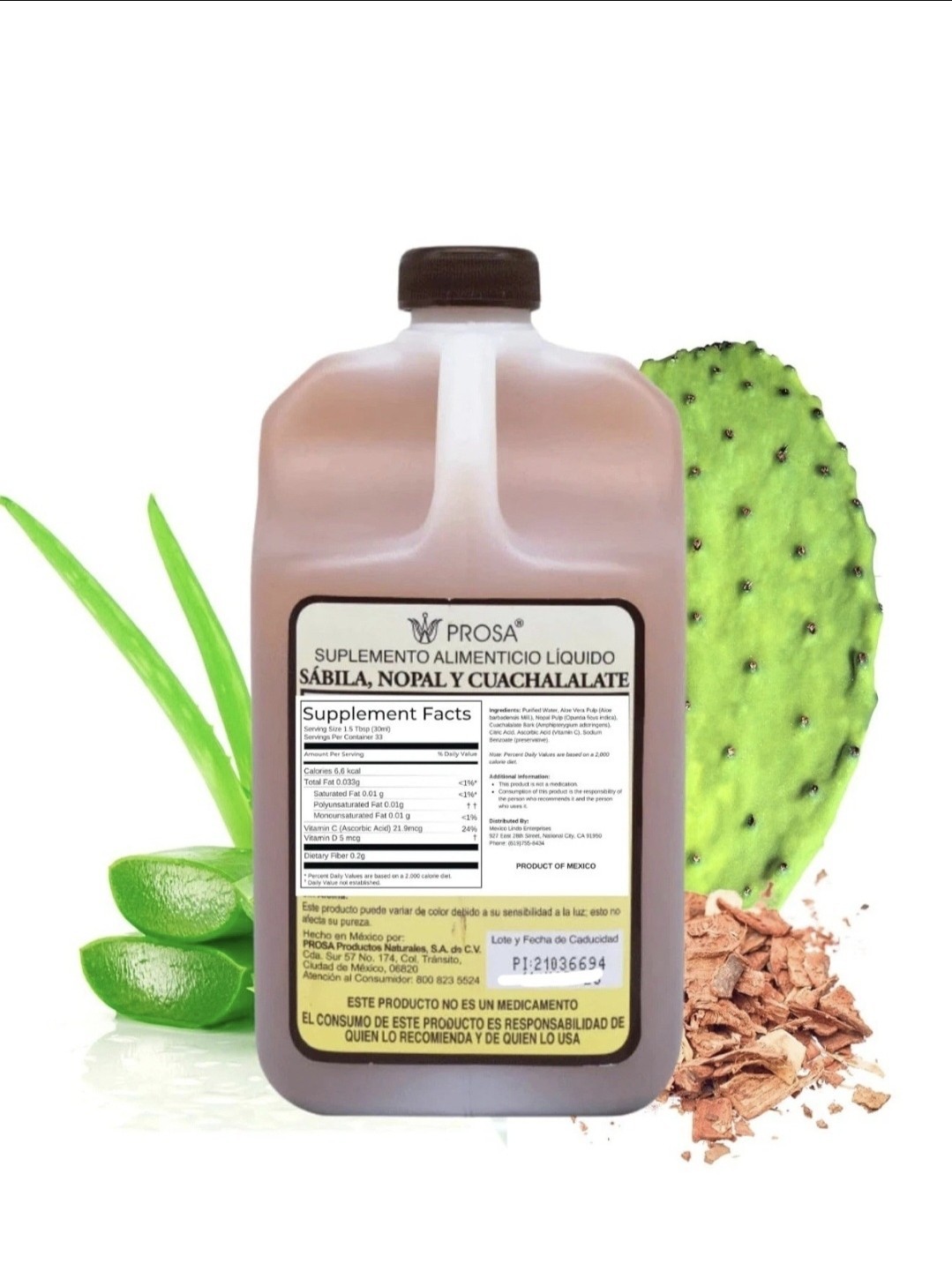 PROSA Aloe Vera, Nopal Cactus, and Cuachalalate Herbal Supplement – 33.8 fl oz (