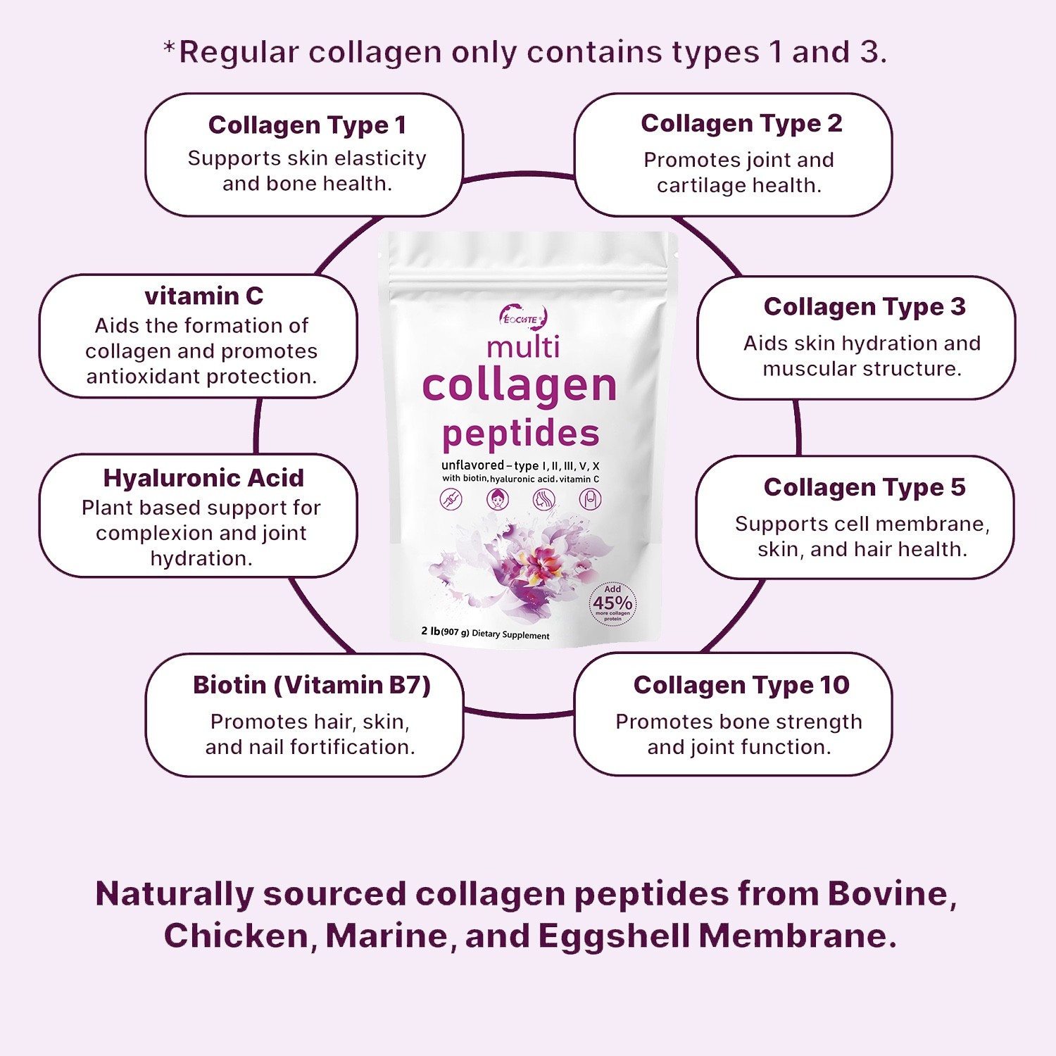 2 lbs Protein Powder Multi Collagen Peptides Powder-Hydrolyzed Protein Peptides