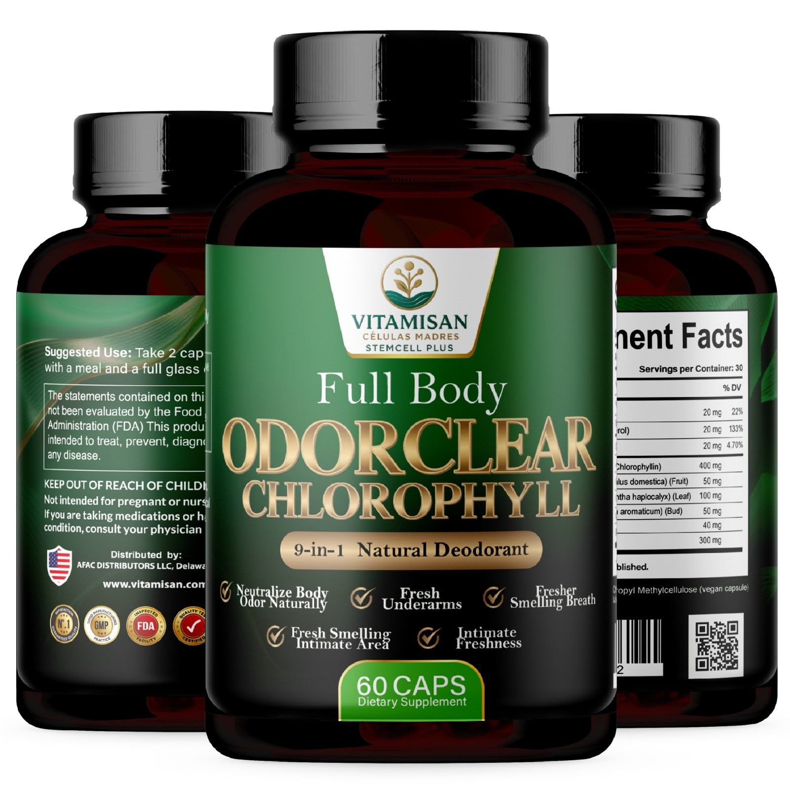 VITAMISAN OdorClear Chlorophyll Capsules – Internal Deodorant – 120 Caps
