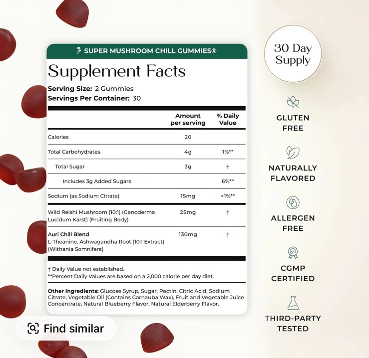 Auri Super Mushroom Chill Gummies – Natural Calming Aid & Stress/Sleep