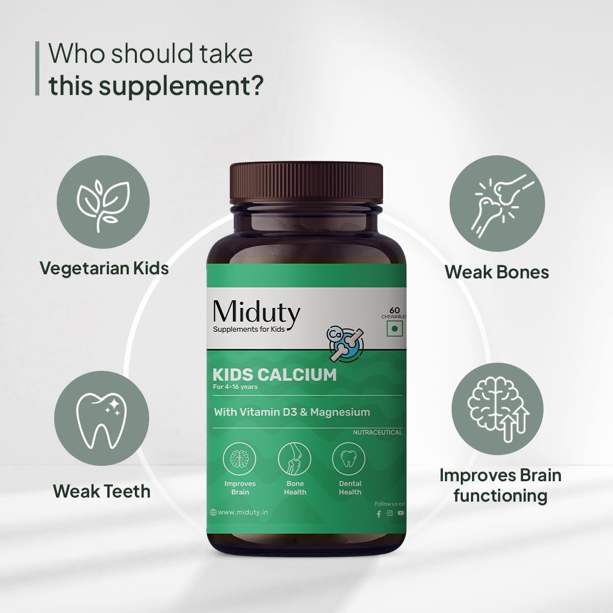 3x Midu.ty Kids Calcium D3 K2 Magnesium 60 Chewables