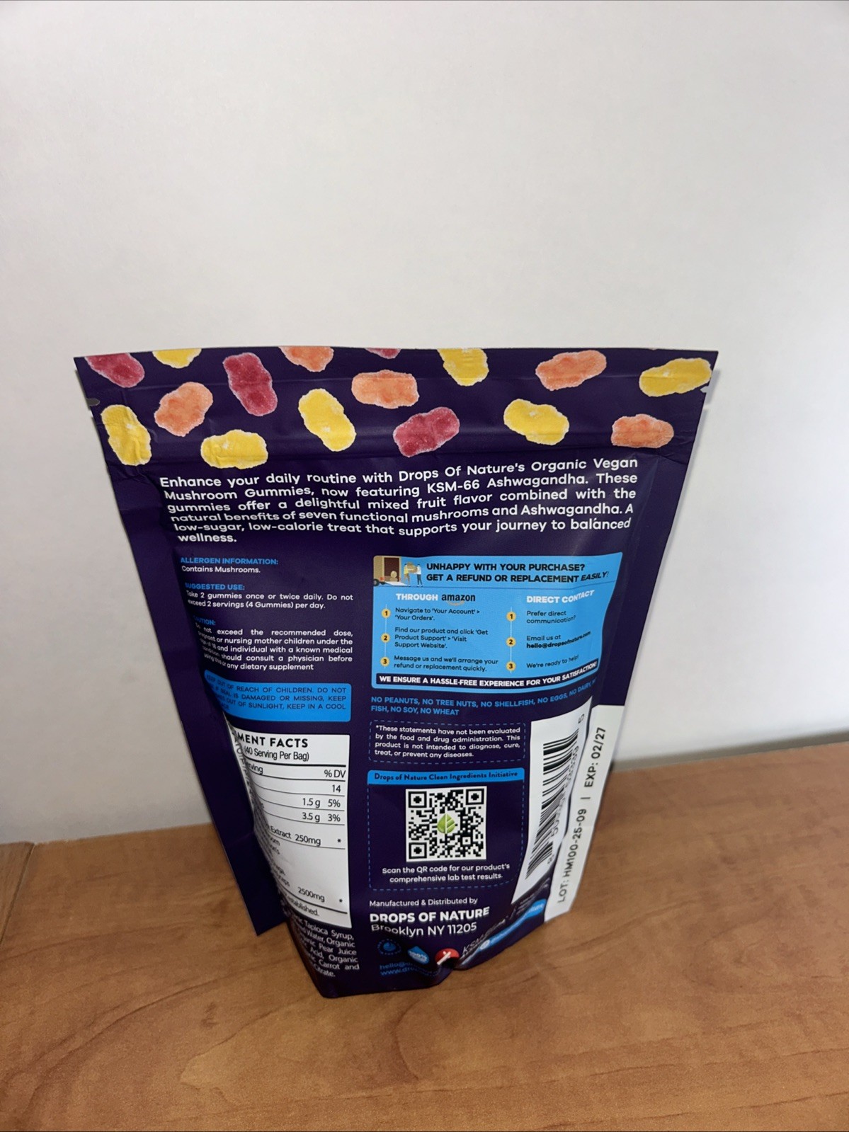 Drops of Nature Mushroom Gummies – Ashwagandha, Lion’s Mane – 80ct