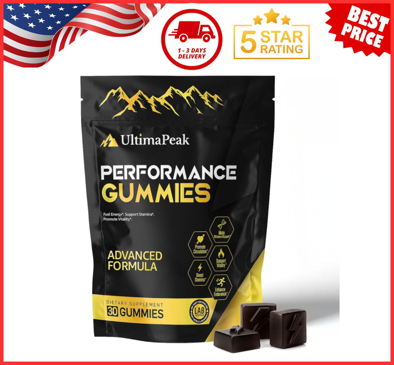 UltimaPeak Pure Himalayan Shilajit Gummies with 30 Count (Pack of 1)