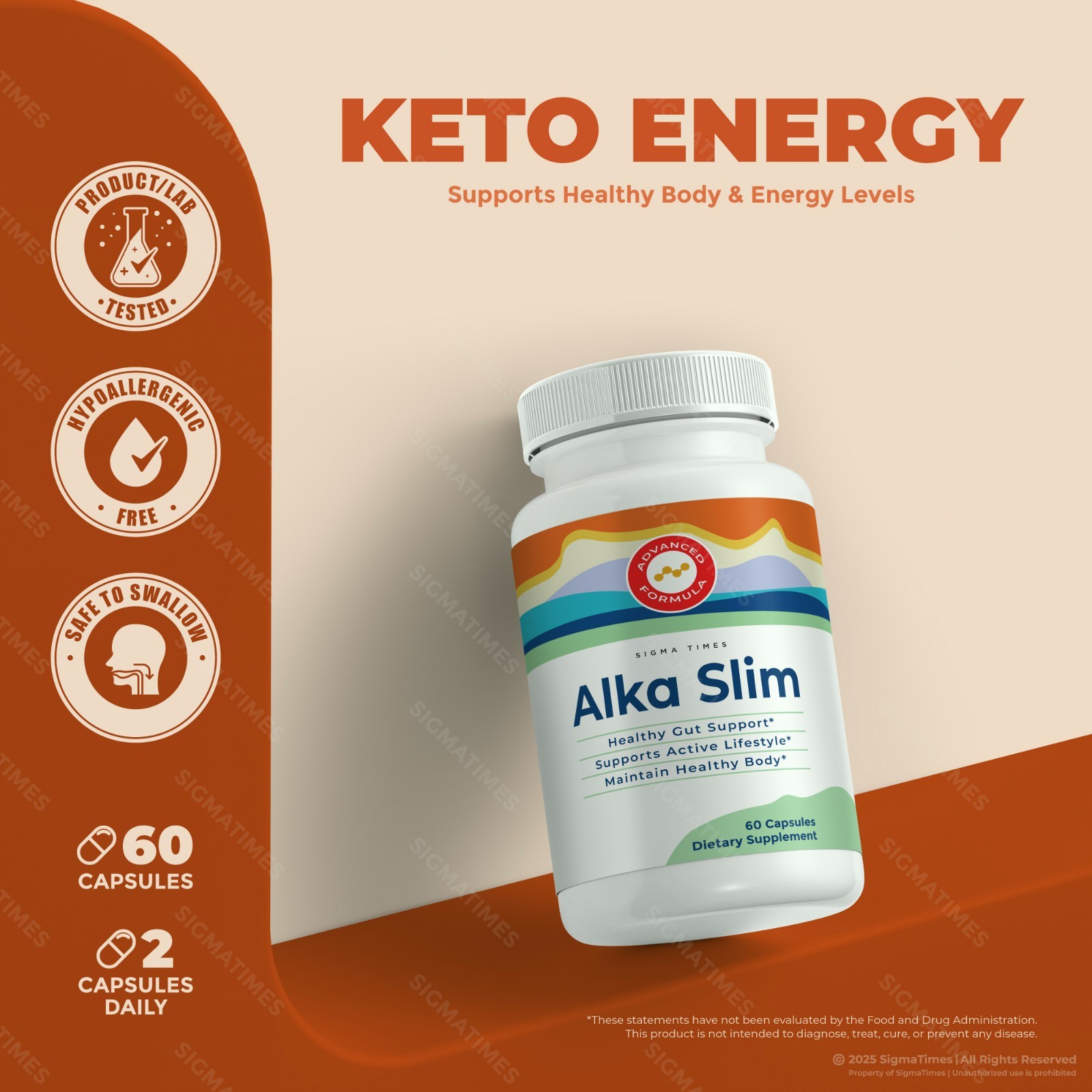 Alka Slim Capsules, AlkaSlim Weight Loss Natural Supplement Pills 60ct