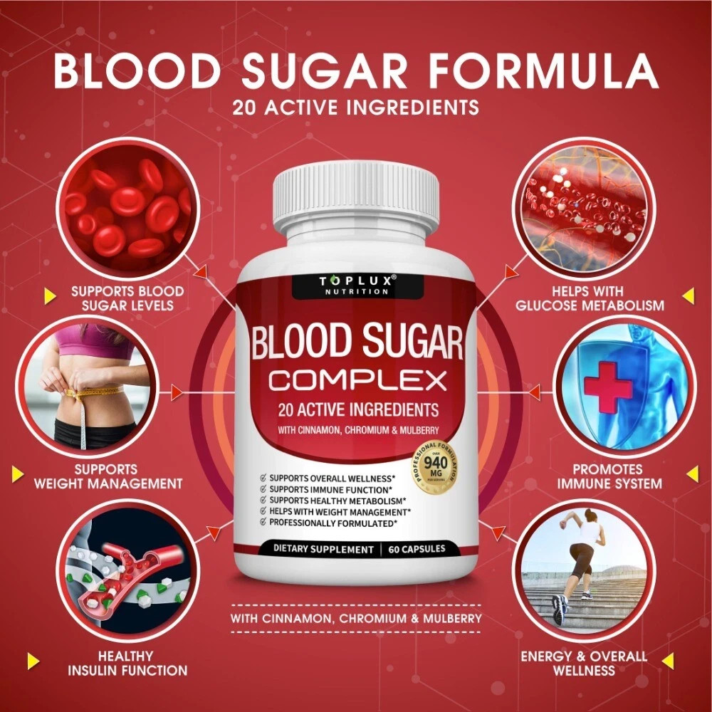 Blood Sugar Support Supplement, Alpha Lipoic Acid Cinnamon 20 Herbs 60 Capsules