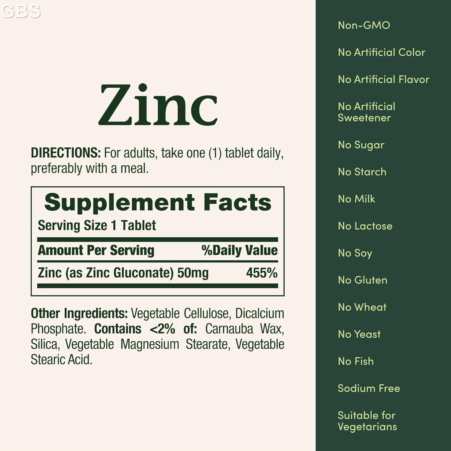 Zink Supports Immune Health 50mg 100 ct Caplets Free Shipping