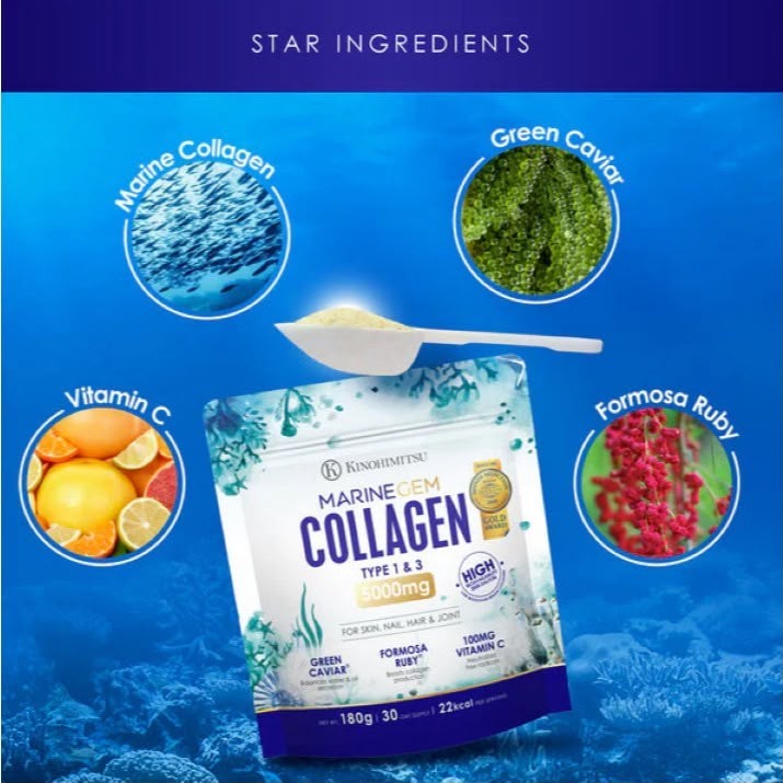 KINOHIMITSU Marine Gem 180g Marine Collagen Powder Vitamin C Original