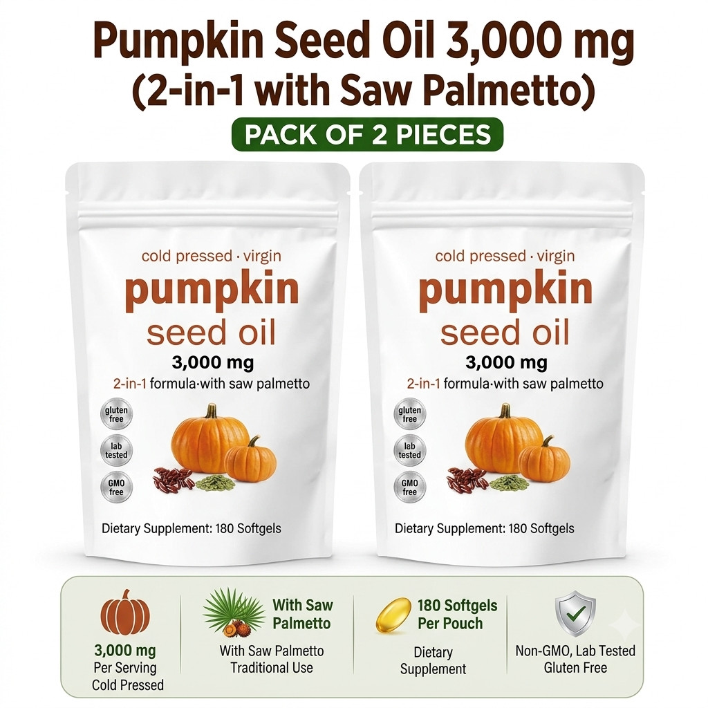 Pumpkin Seed Oil with Saw Palmetto 3000mg 180 Softgels Cold Pressed pack 2 piece