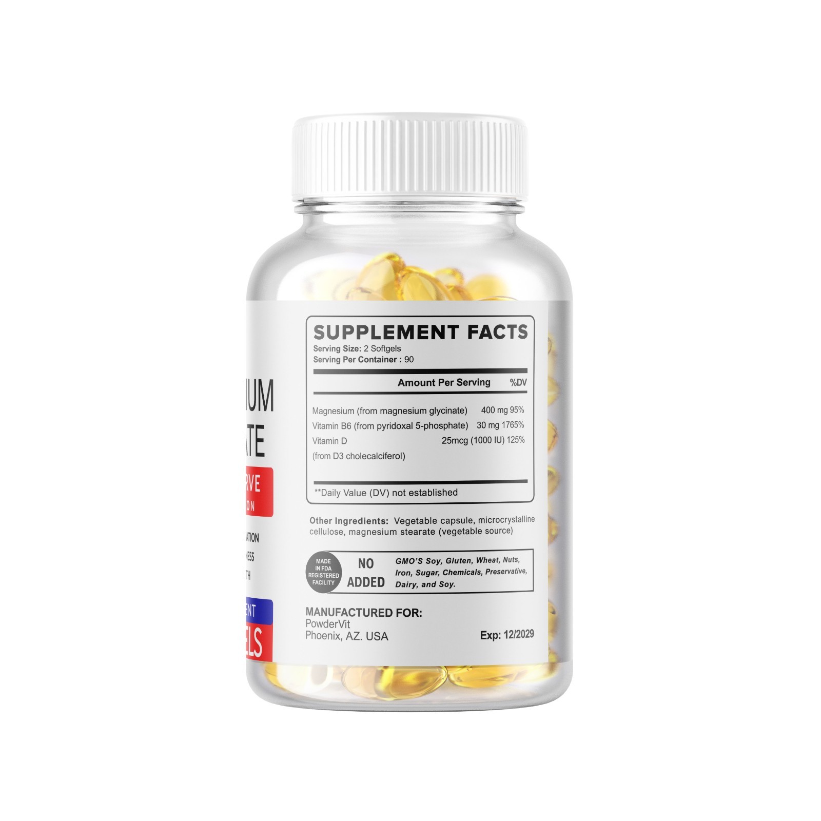 Magnesium Glycinate 400mg – 180 Softgels For Bone, Sleep Stress Relief Support