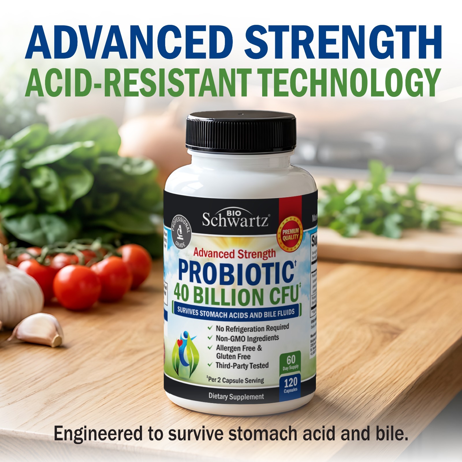 Daily Probiotic Supplement 40 Billion CFU Gut Health Complex w/ Astragalus 120ct
