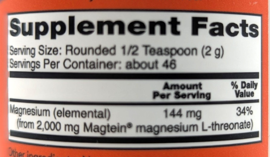 NOW Foods Magtein Magnesium L-Threonate Powder, 3.2 oz. / 46 Servings, Exp. 1/29