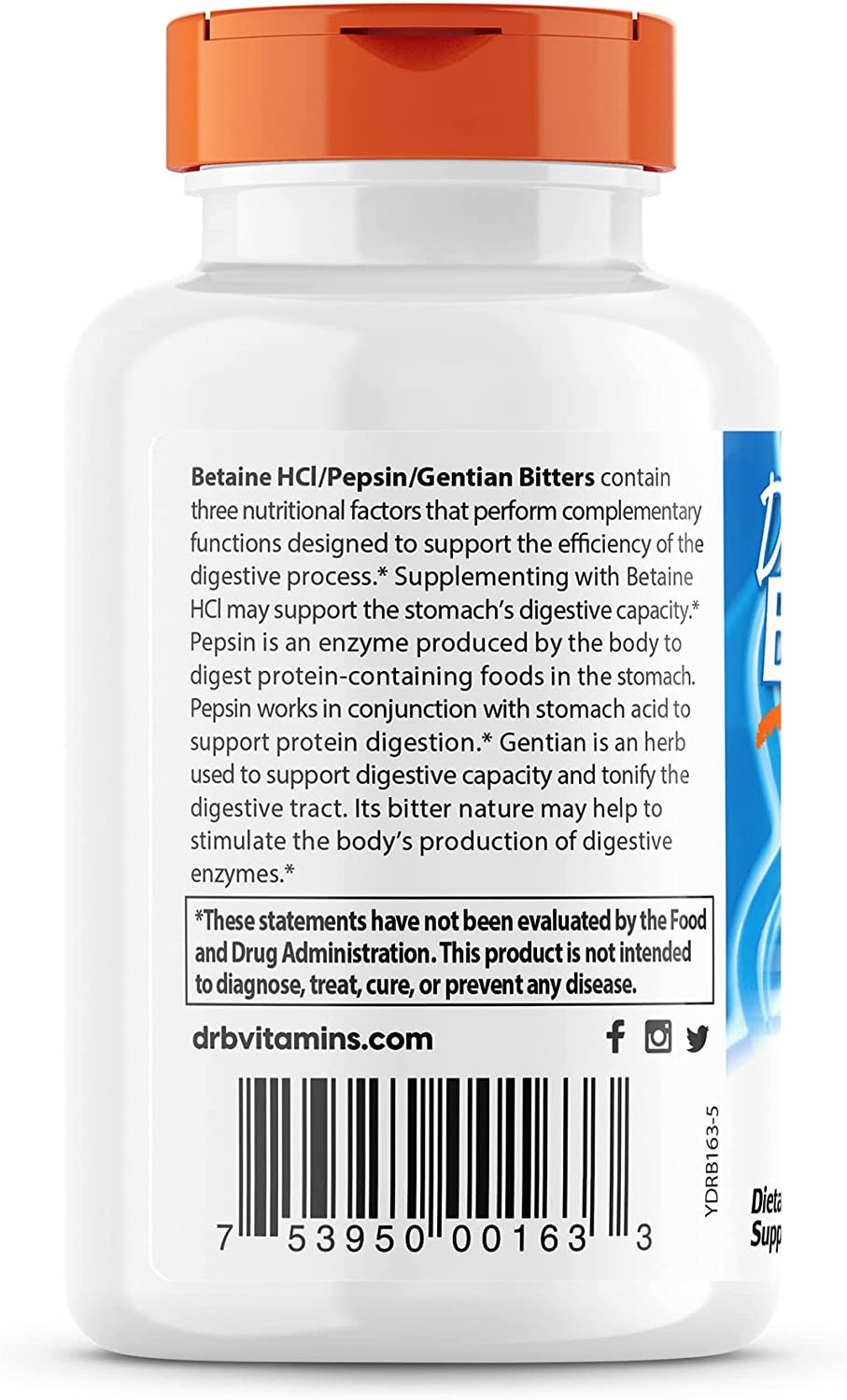 Betaine HCI Pepsin & Gentian Bitters, Digestive Enzymes, 120 Caps, (DRB-00163)