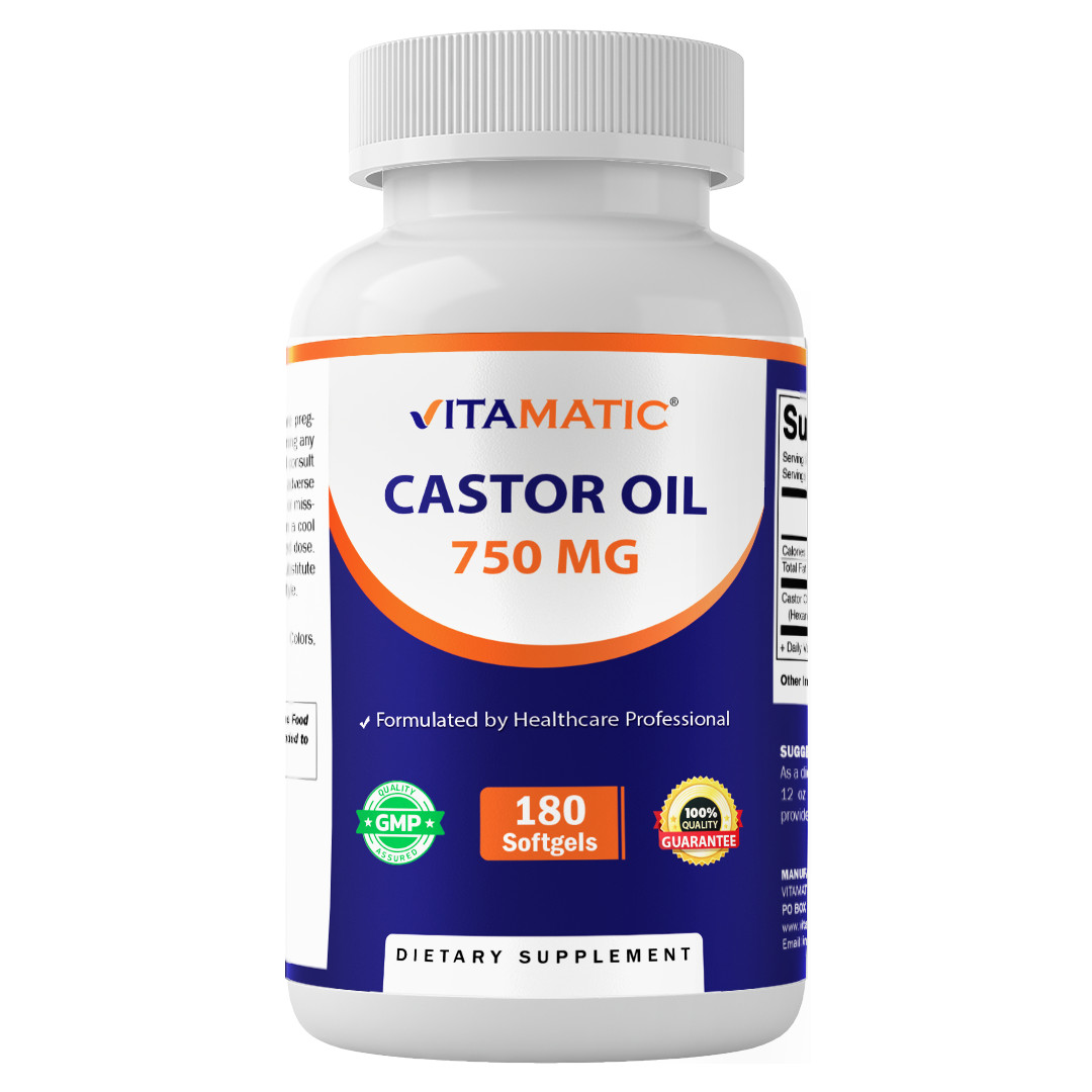 Vitamatic Castor Oil Softgels 750 mg | Cold Pressed | 180 Softgels