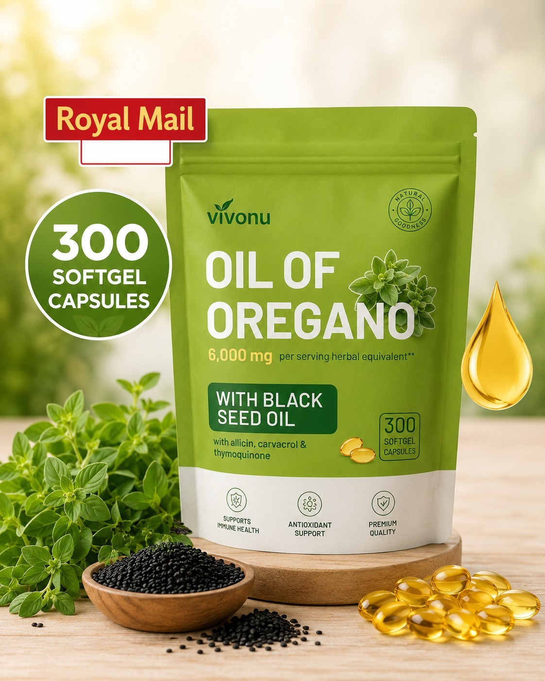 *STRONGEST* Oil Of Oregano 6000mg-300 Softgel Capsules With Black Seed Oil