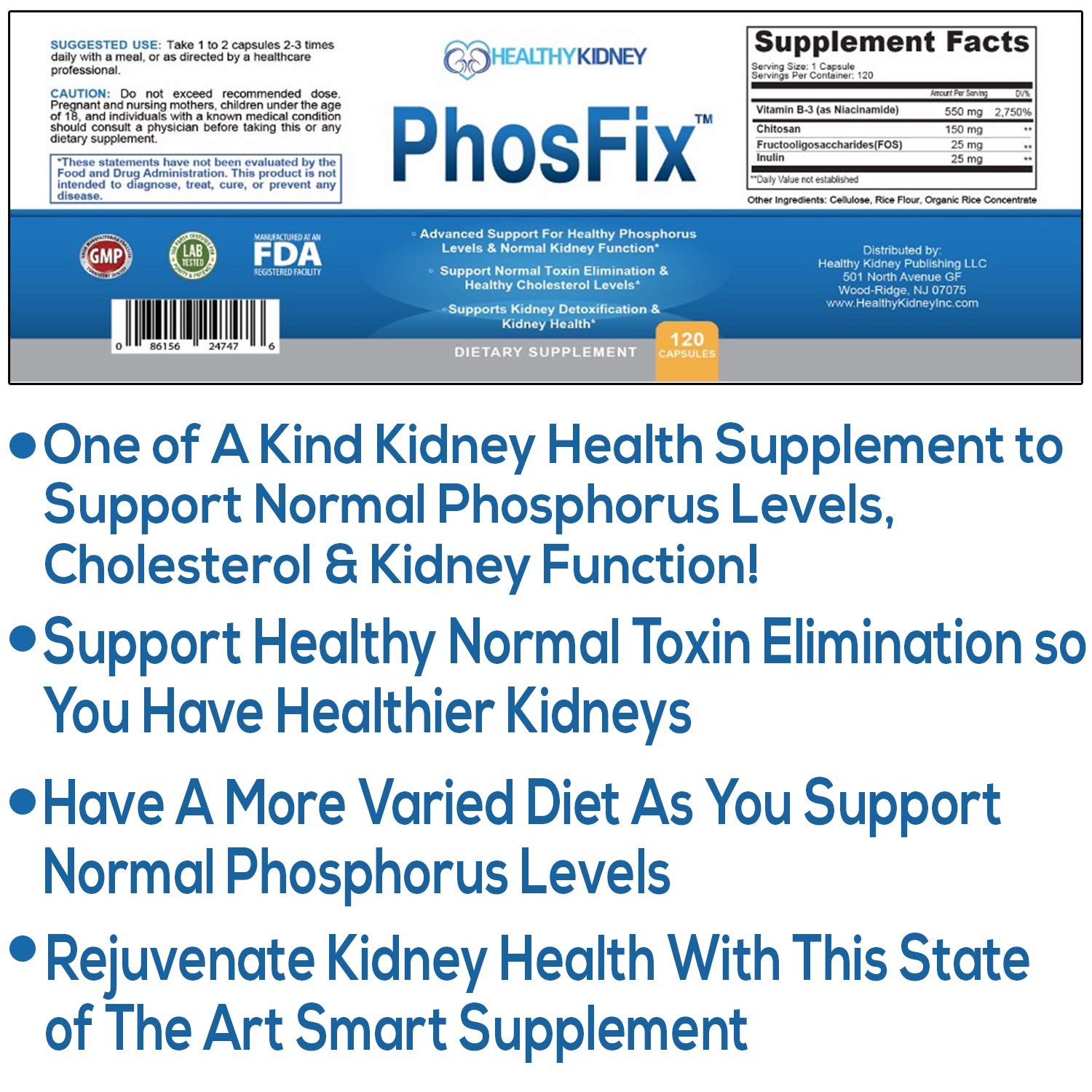 PhosFix 120 Pills – Phosphorus Binder with Chitosan for Kidney & Health Support