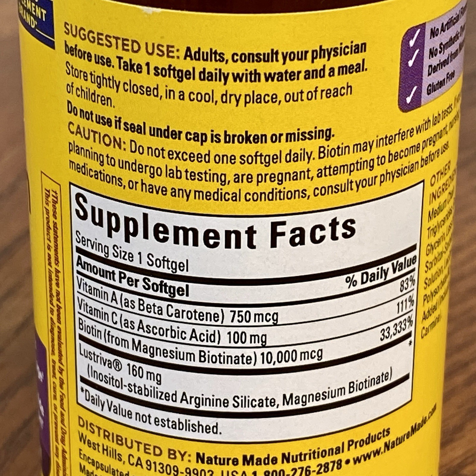 Lot of 2 ~ Nature Made ~ Hair Growth Lustriva ~ 30 Softgels ~ Exp 10/2026
