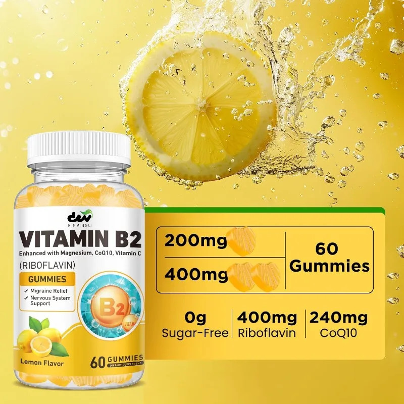 Gommes vitamine B2 riboflavine magnésium Q10 vitamine C citron 60 pcs
