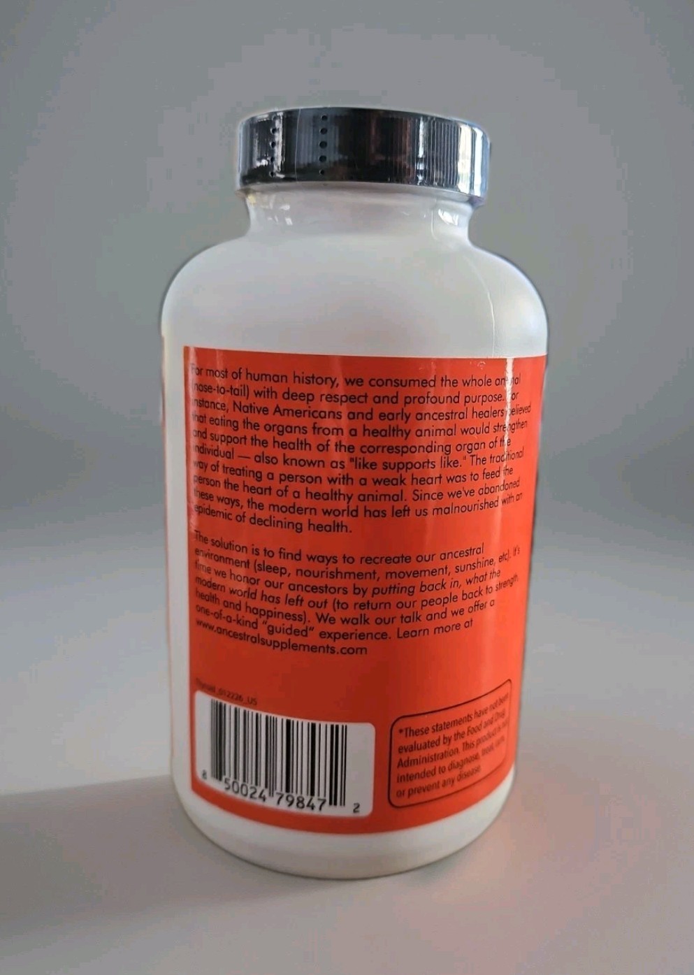 Ancestral Supplements Grass Fed Beef Thyroid 500 mg 180 Caps Exp 3/29