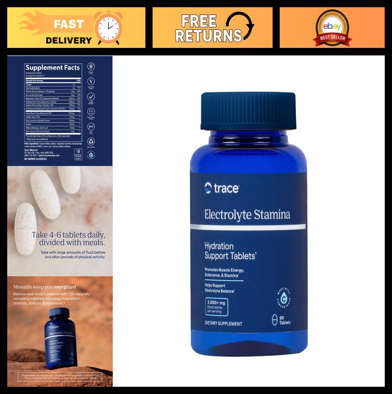 Electrolyte Stamina Tablets – 90 Count | Ionic Trace Minerals, Potassium, Muscle