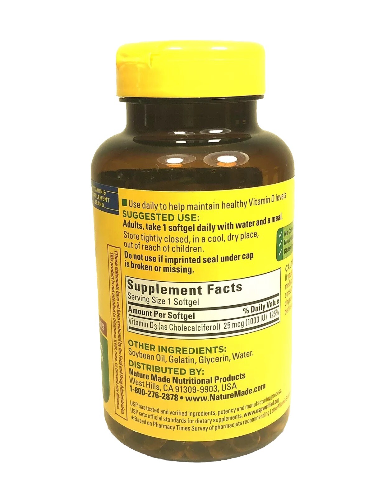 Nature Made Vitamin D3 1000 IU 25mcg Liquid Softgels – 300 Count Expires 08/2025