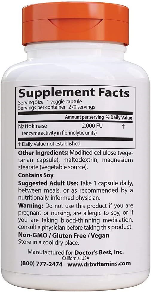 Doctors Best Nattokinase, Non-GMO, Vegan, Gluten Free, 270 Veggie Caps