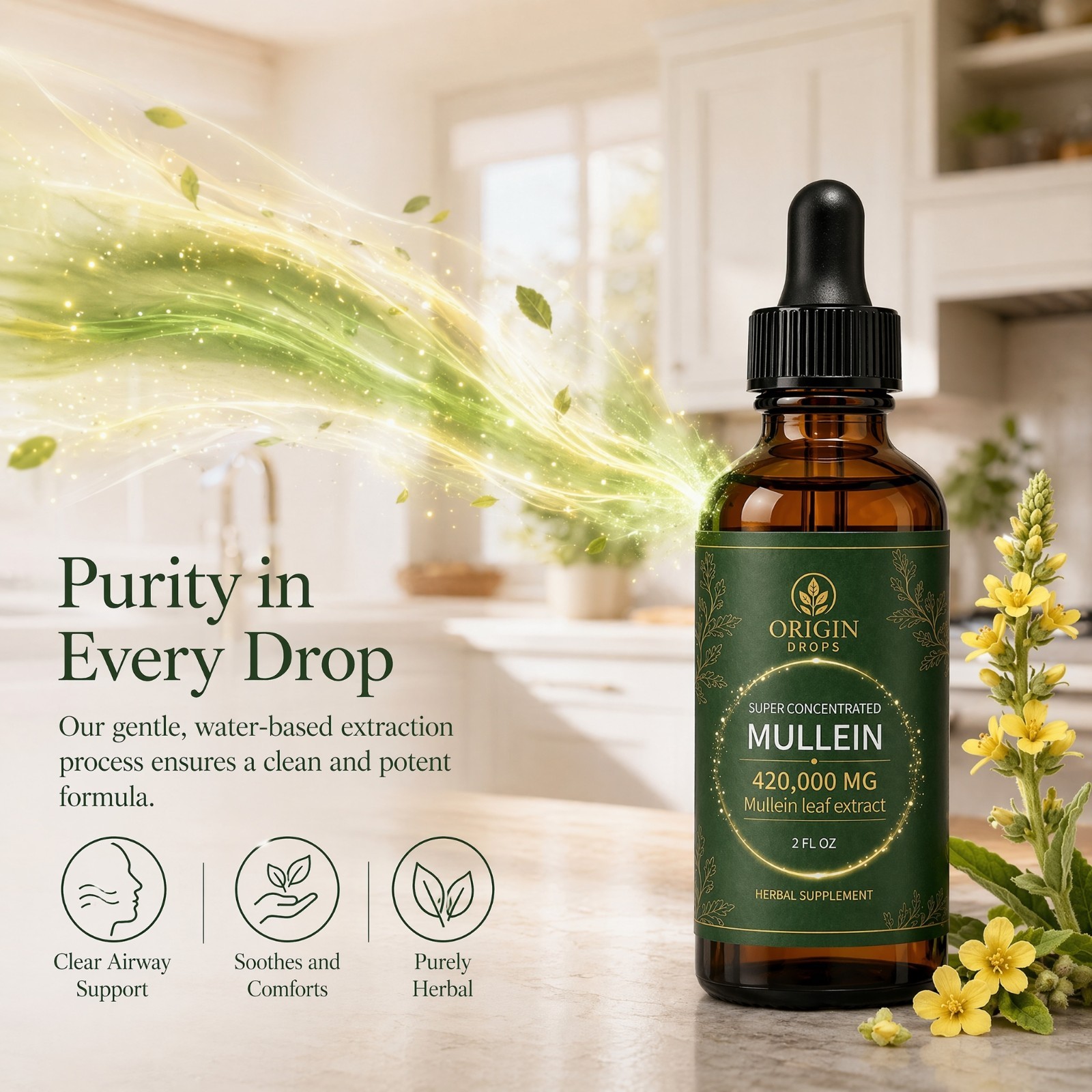 Origin Mullein Drops Natural Herbal Ear & Lung Support Supplement