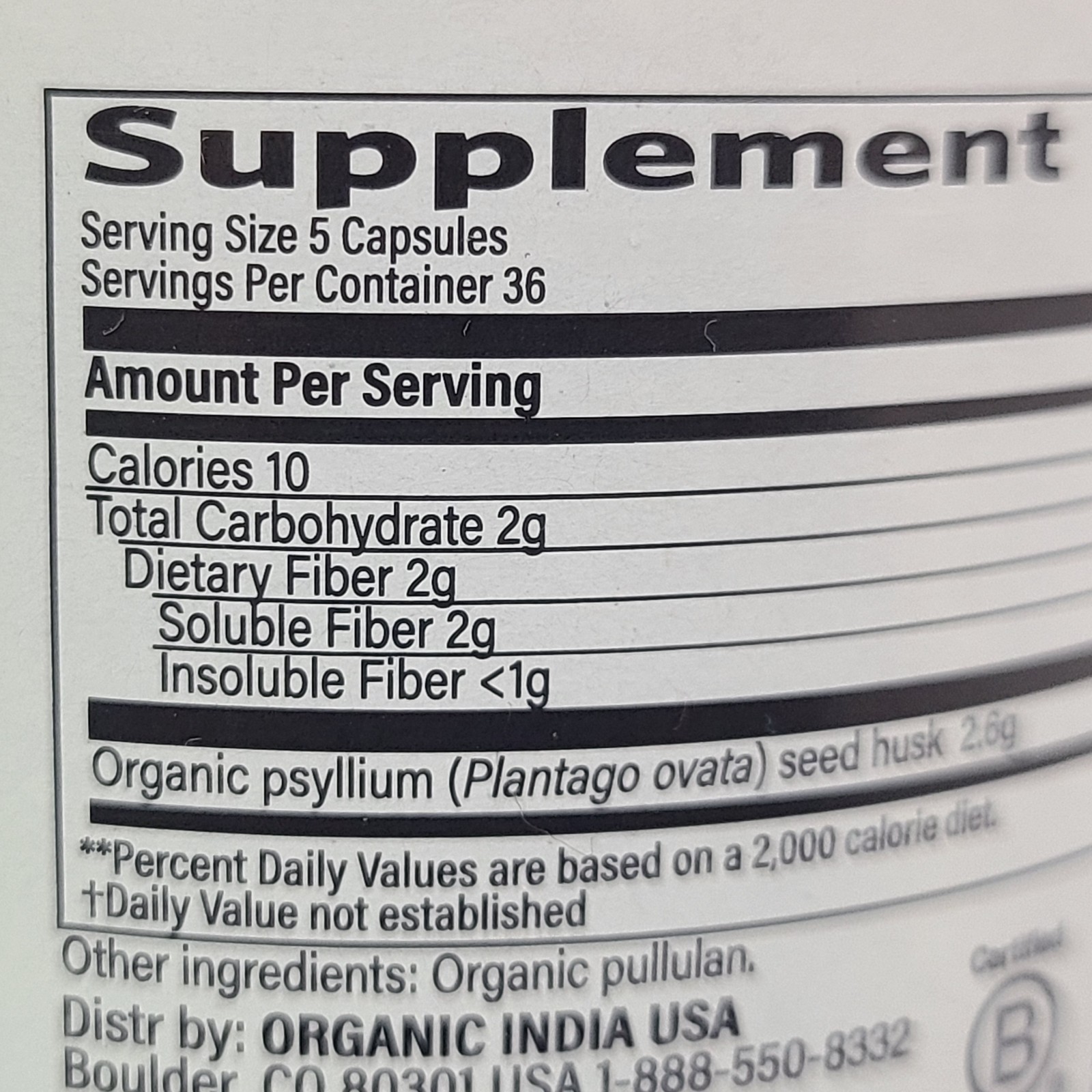 New Organic India Organic Psyllium Fiber 180 Veg Caps Digestive Health Exp 04/27