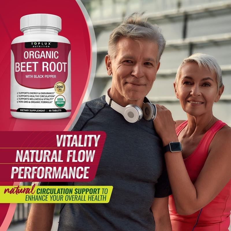 Toplux Organic Beet Root Tablets-Nitric Oxide Booster Beetroot Supplement 2040mg