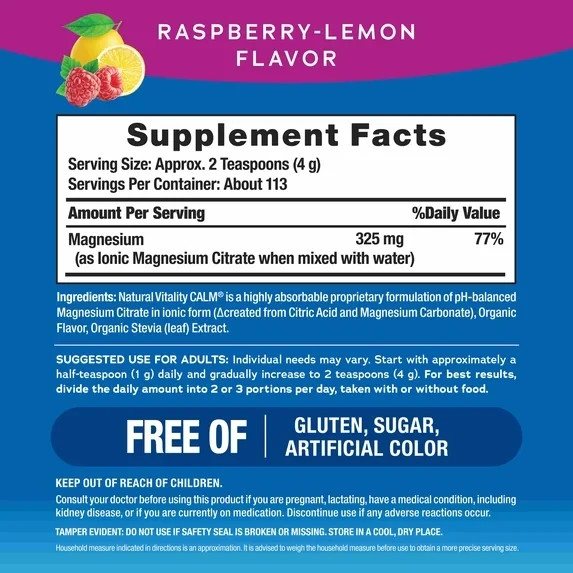 Natural Vitality Calm Magnesium 16oz Powder | Raspberry Lemon Flavored Supple…