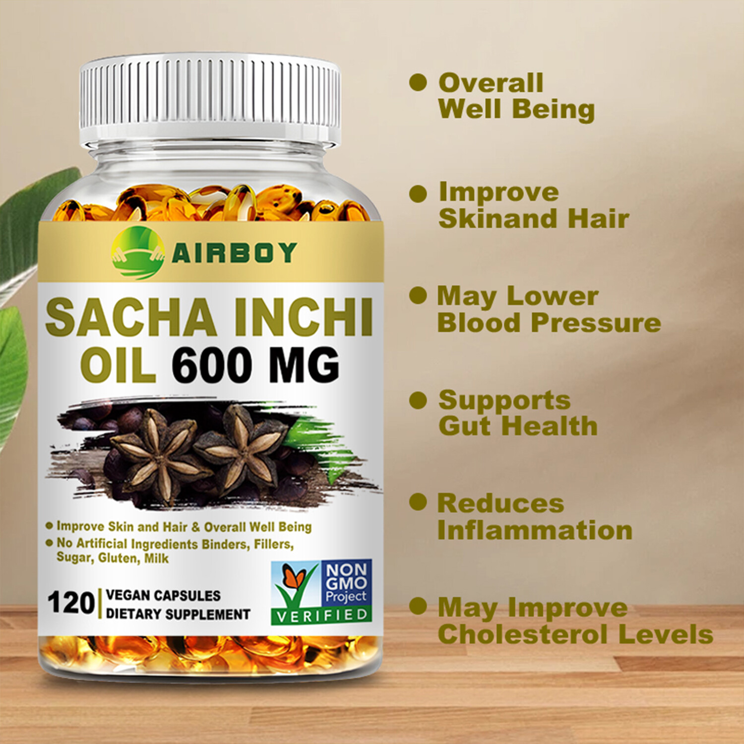 120pcs Sacha Inchi Oil 600mg – for Skin,Hair Health, Antioxidant, Immune Support