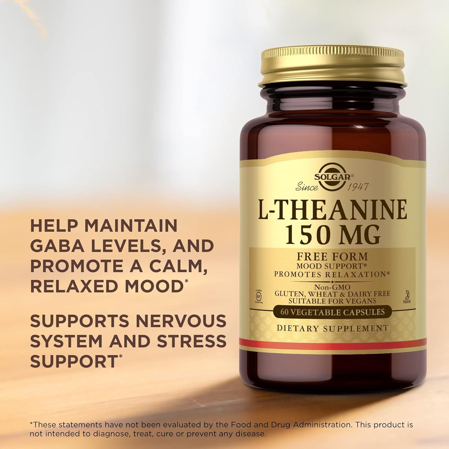 Solgar L-Theanine 150 mg – 60 Vegetable Capsules – Promotes Relaxation – Non-GMO