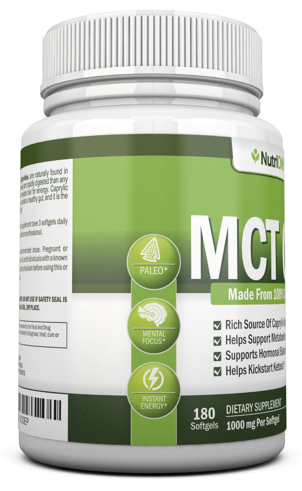 MCT Oil 3000mg – 180 Softgels – Organic Coconut, Non-GMO, Cold Pressed, Paleo –