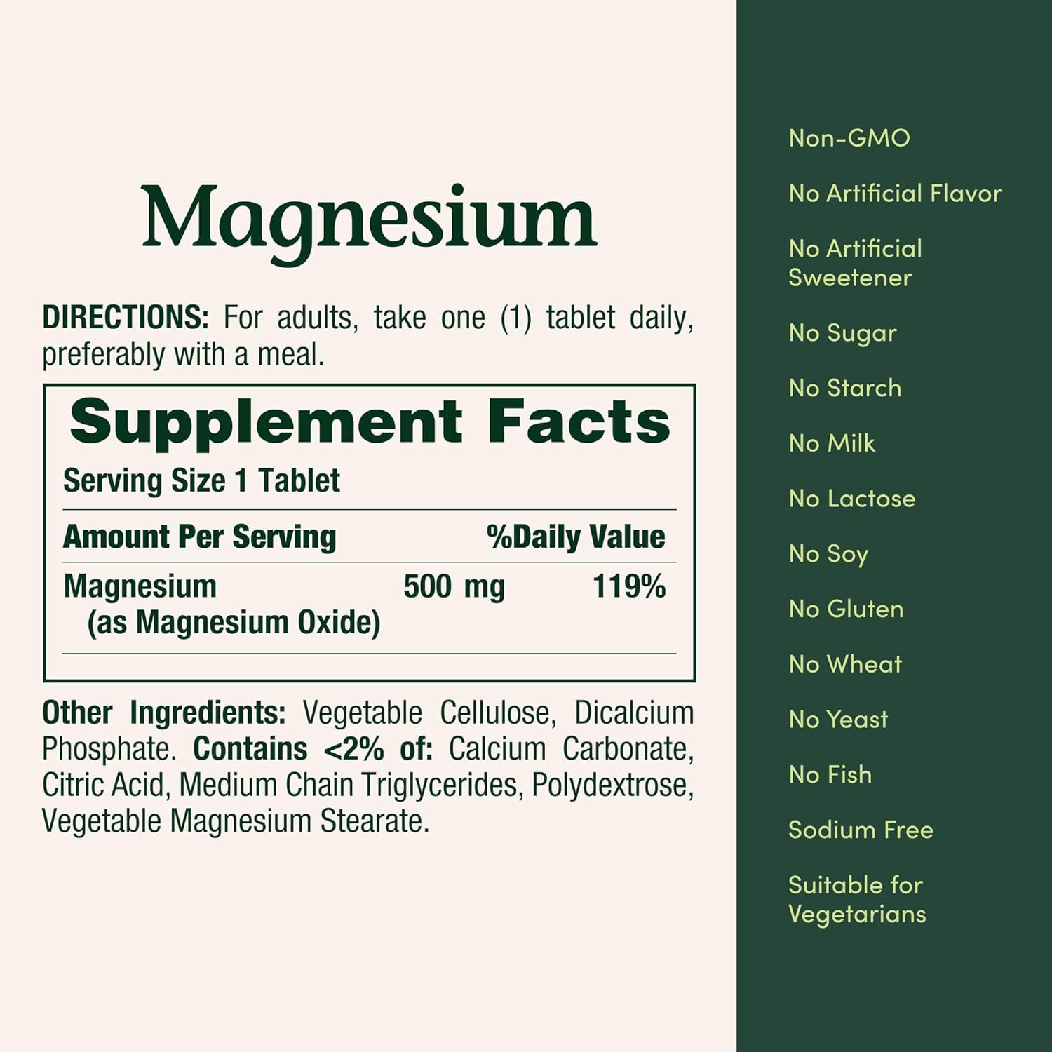Magnesium 500mg Tablets High Potency Supplement 200 Count Bone & Muscle Health