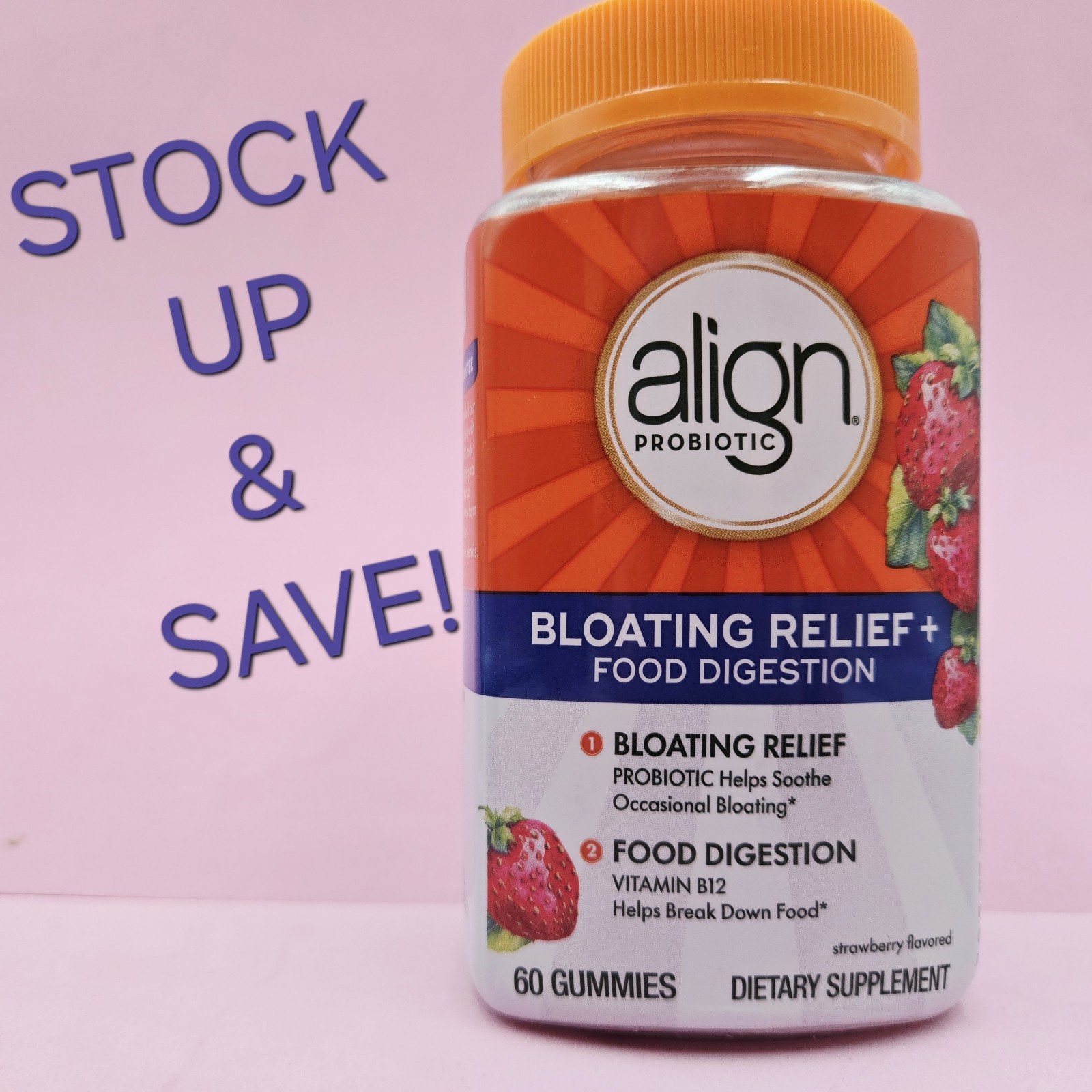 Align Probiotic BLOATING RELIEF Probiotic + Food Digestion 60 GUMMIES Strawberry