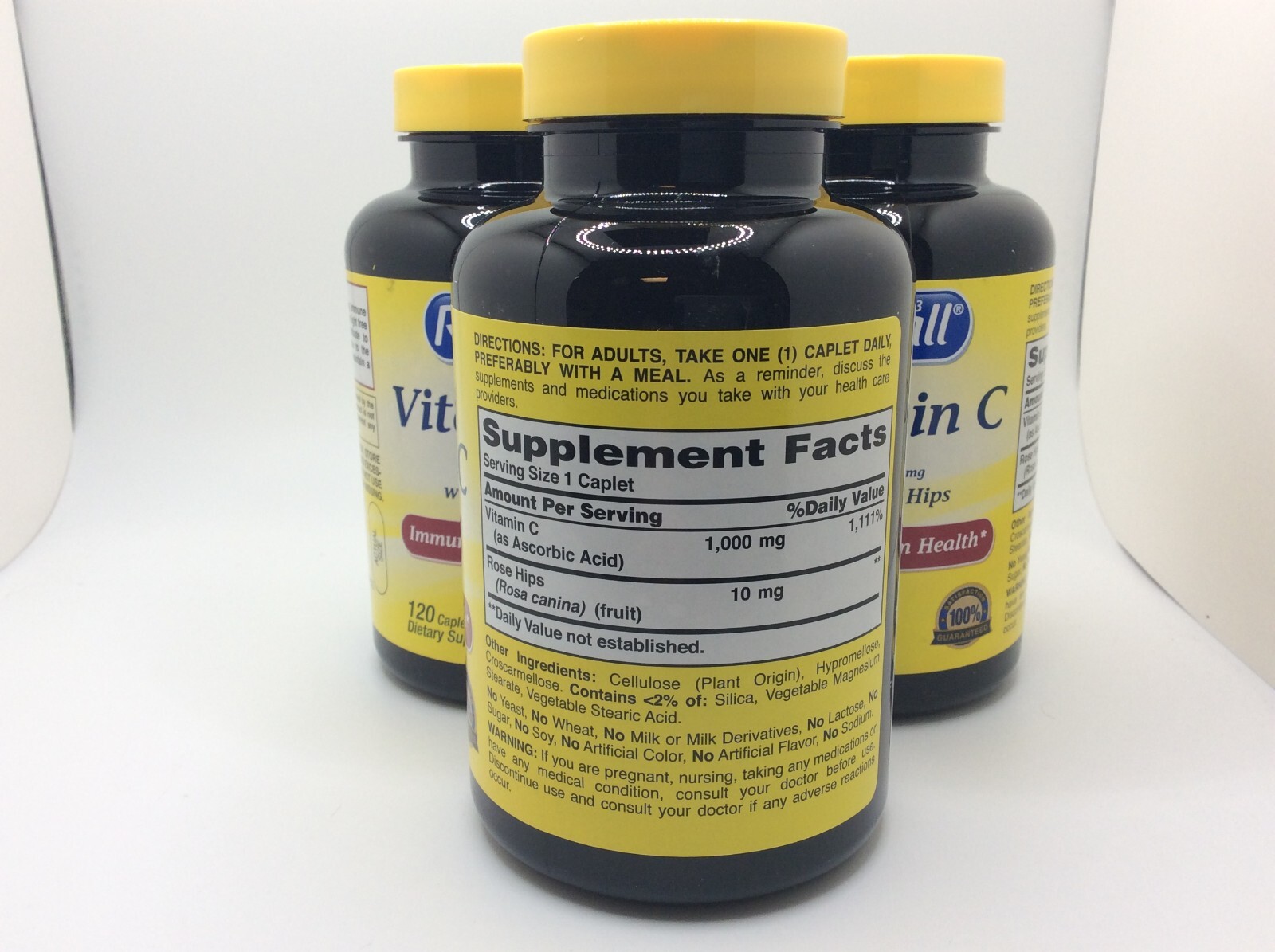 Rexall Vitamin C with Rose Hips 1000mg Immune System Health 360 Caplets, 02/2028