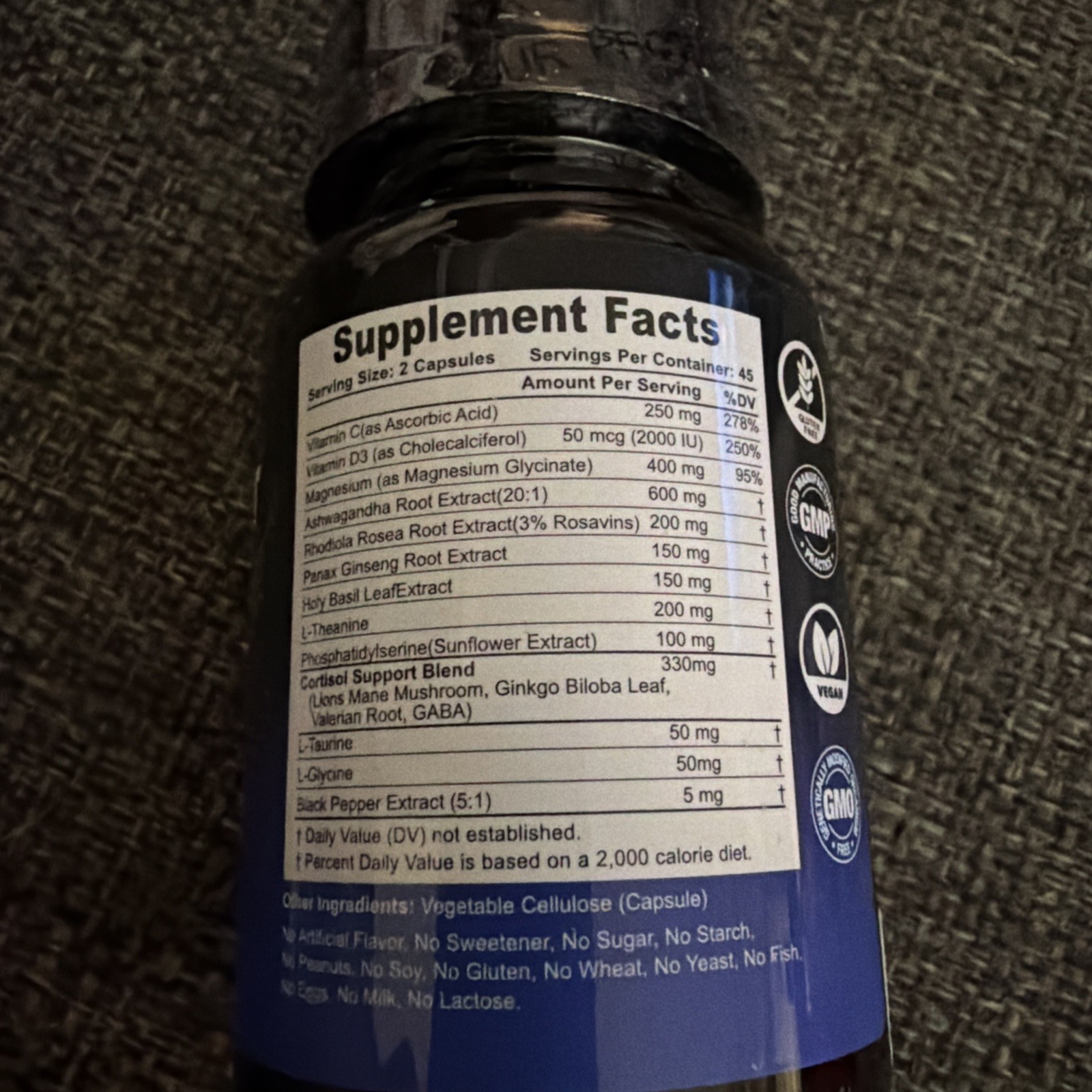 Cortisol Support Capsules with Magnesium & Ashwagandha, 60 Count