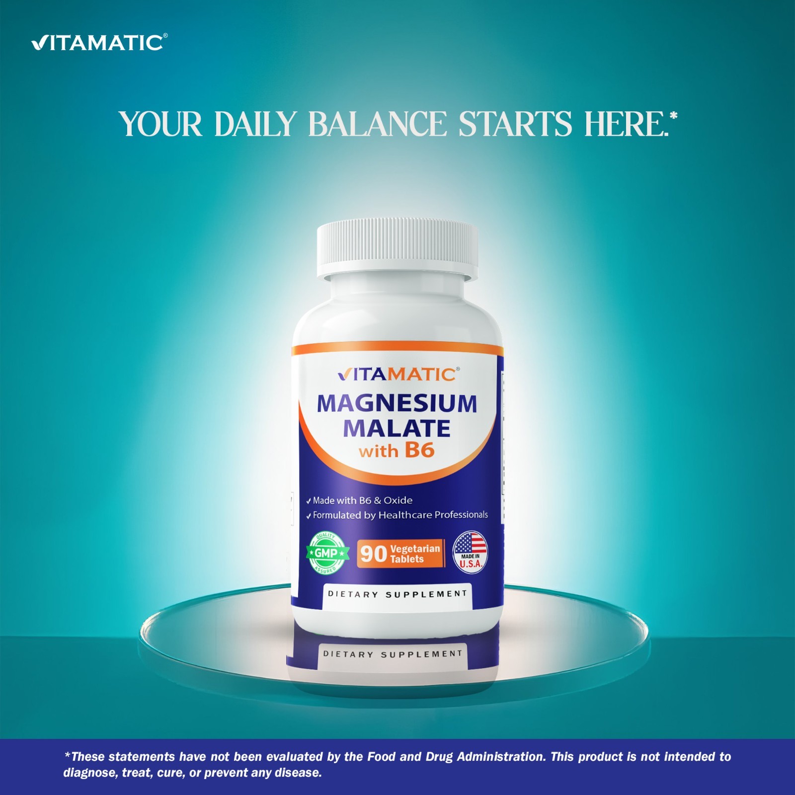 Vitamatic Magnesium Malate 2000mg per Serving – 90 Vegetarian Tablets – Added B6