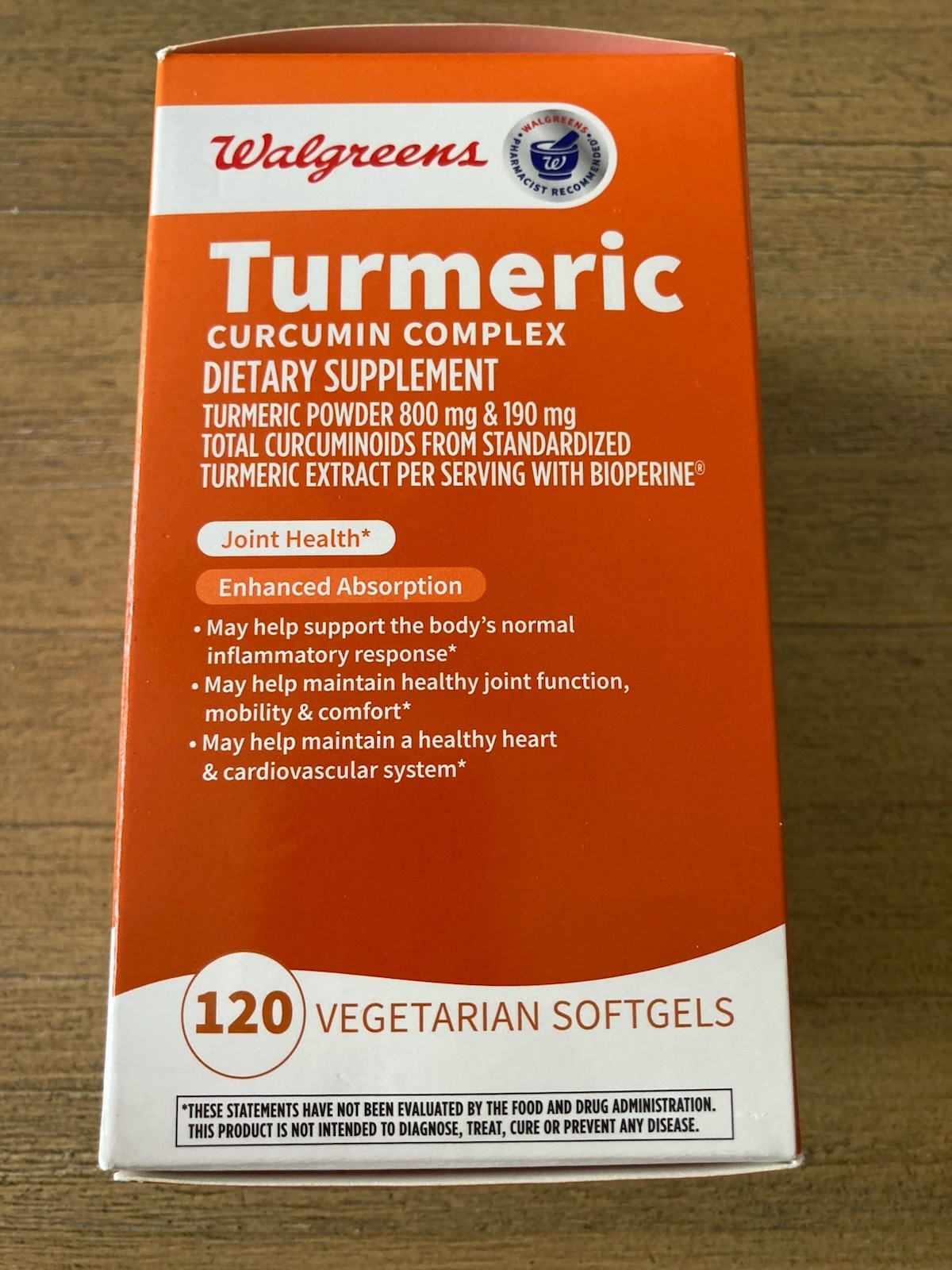 New Walgreens Turmeric Curcumin Complex 120 Vegeterian Softgels Exp: 12-2025 NEW