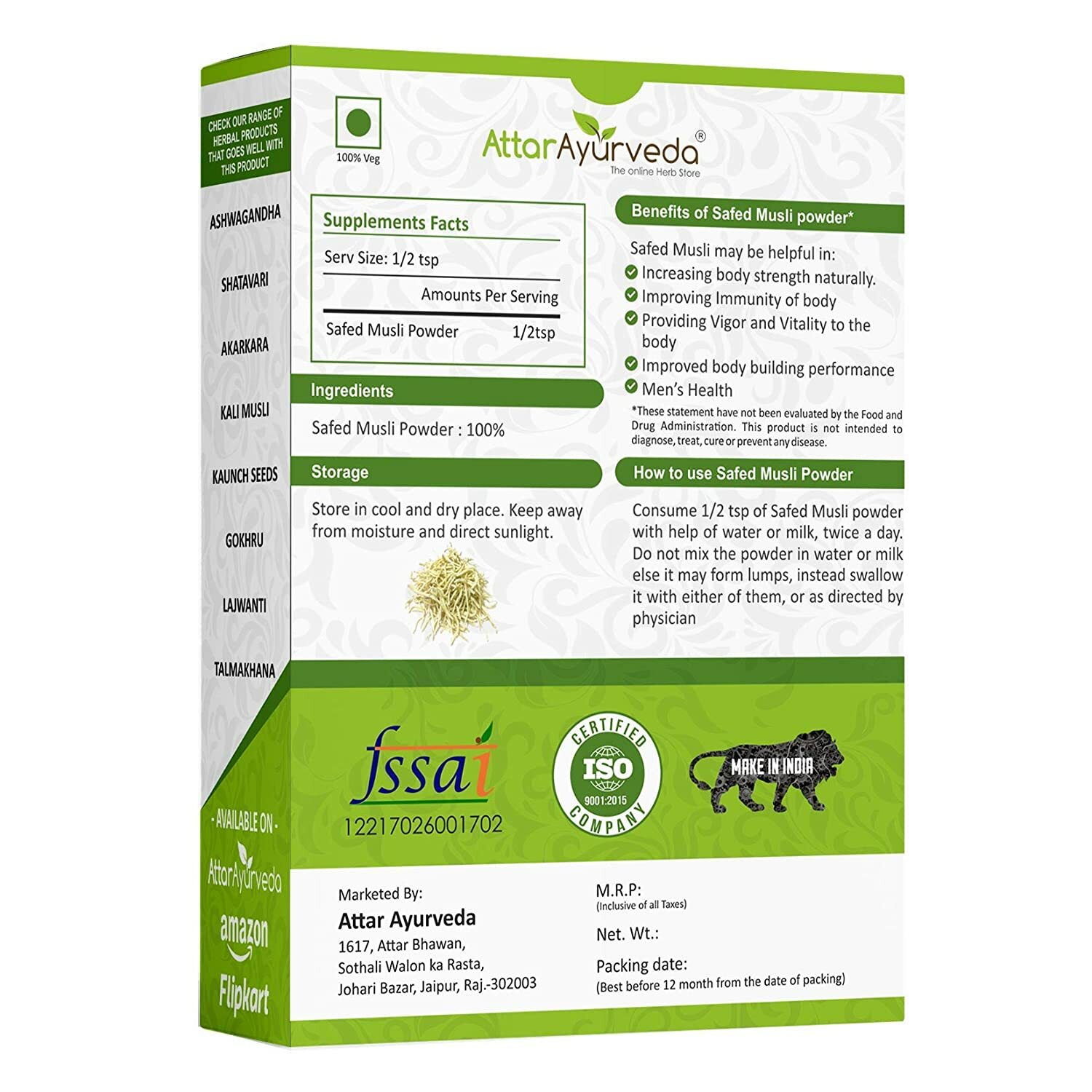 Attar Ayurveda Safed Musli Powder 100gm-