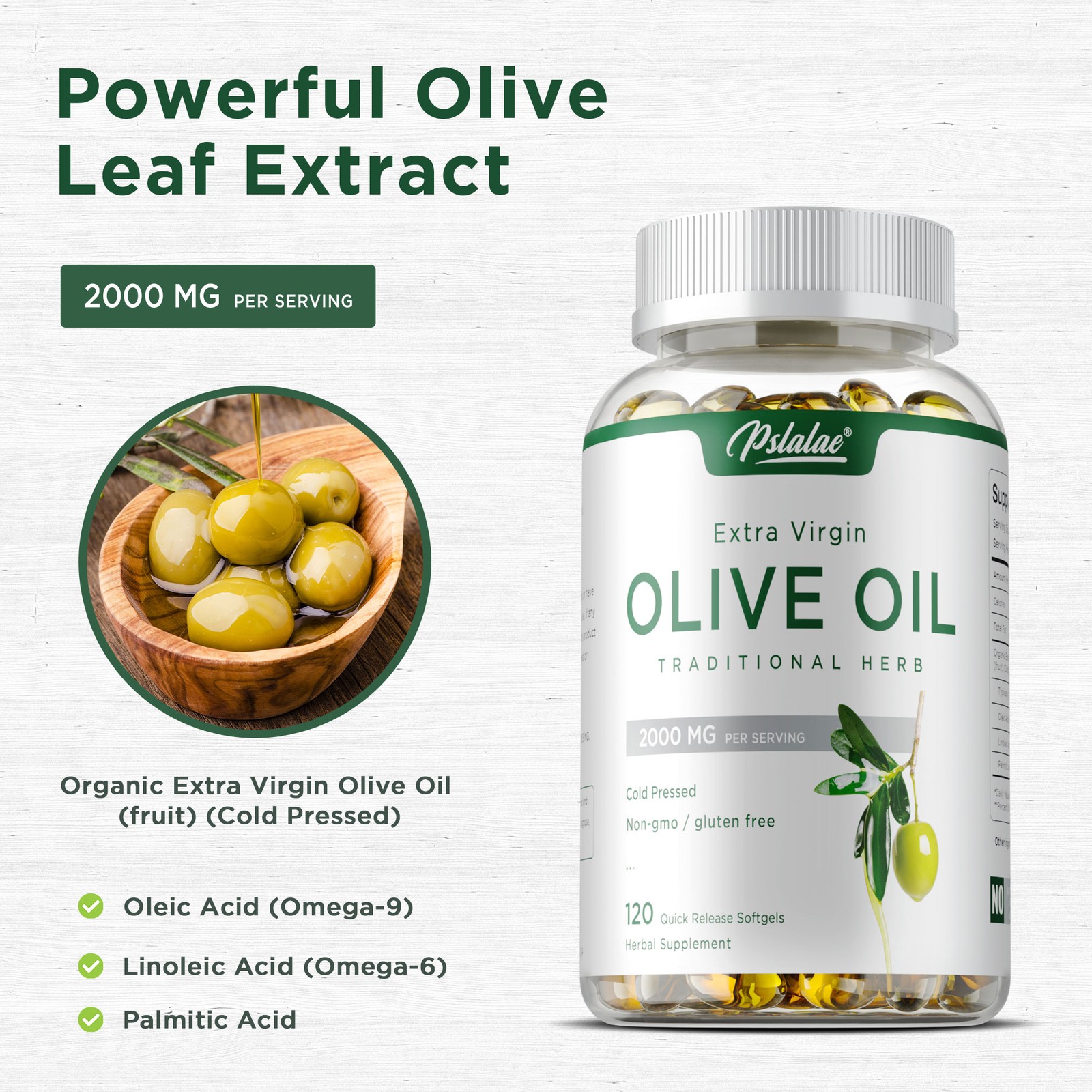Olive Oil Softgels 2000mg – Cold Pressed Extra Virgin, Cardiovascular Health
