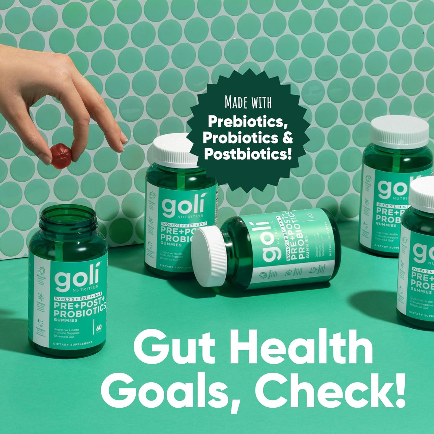 Pre Pro Postbiotic Gummies, 3-in-1 Gut Health Formula, Vegan, 60 Count